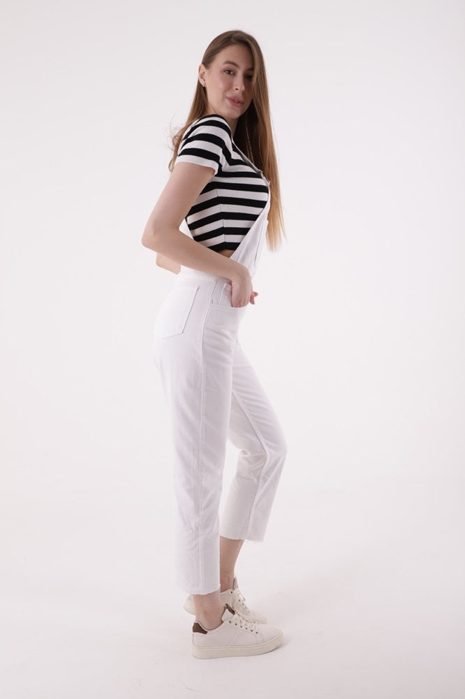 Mom Kalıp Kot Salopet - Beyaz - (S-XL-6) - 4