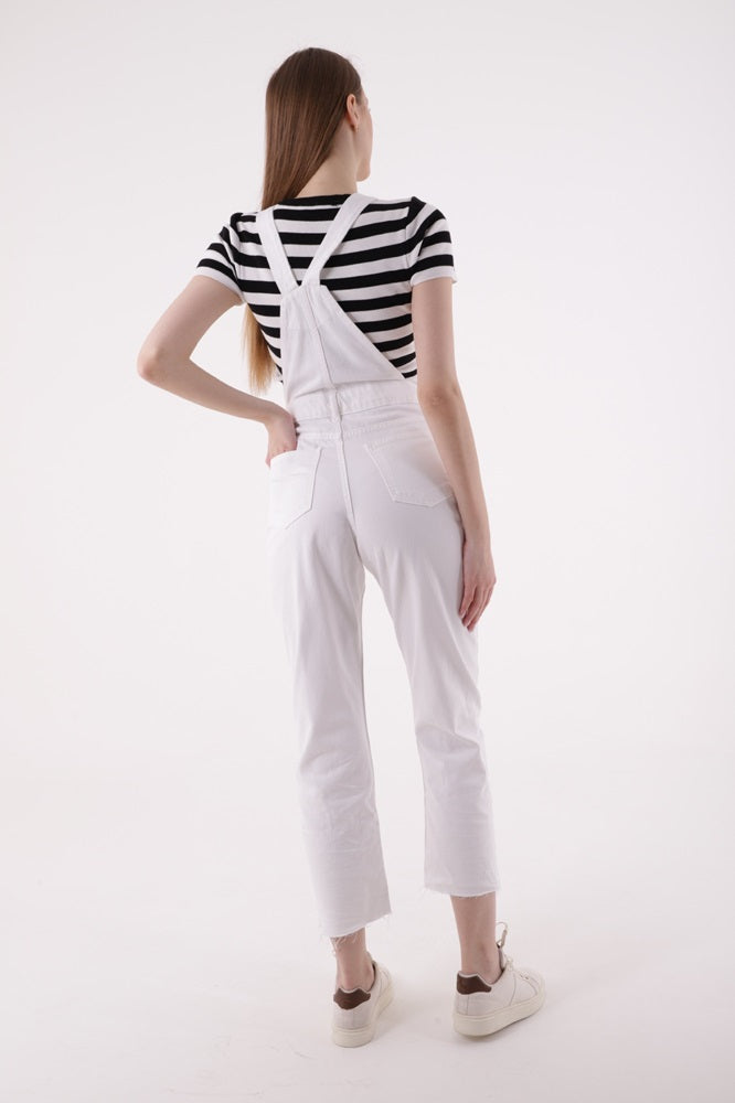 Mom Kalıp Kot Salopet - Beyaz - (S-XL-6) - 5
