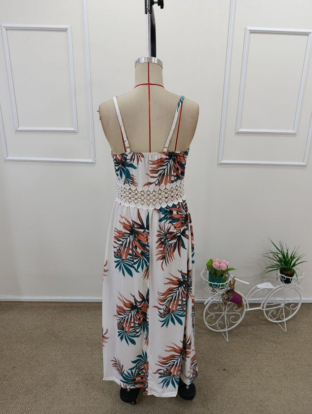 Women's Strappy V-Neck Long Supreme Dress with Lace Waist, 32575