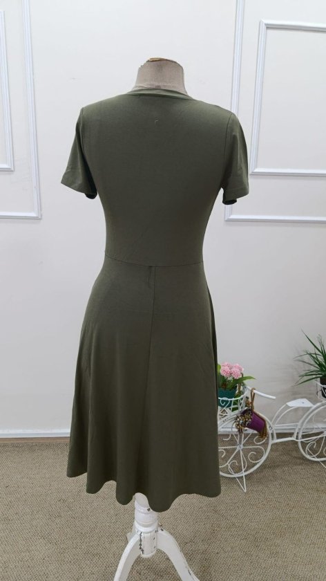 Women's Short Sleeve V-Neck Flared Midi Viscose Dress, 32608