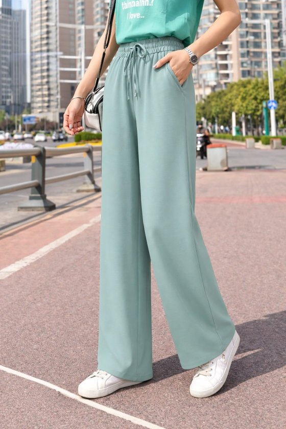 Women's High Waist Elasticated Belted Straight Leg Aerobin Trousers, 32625