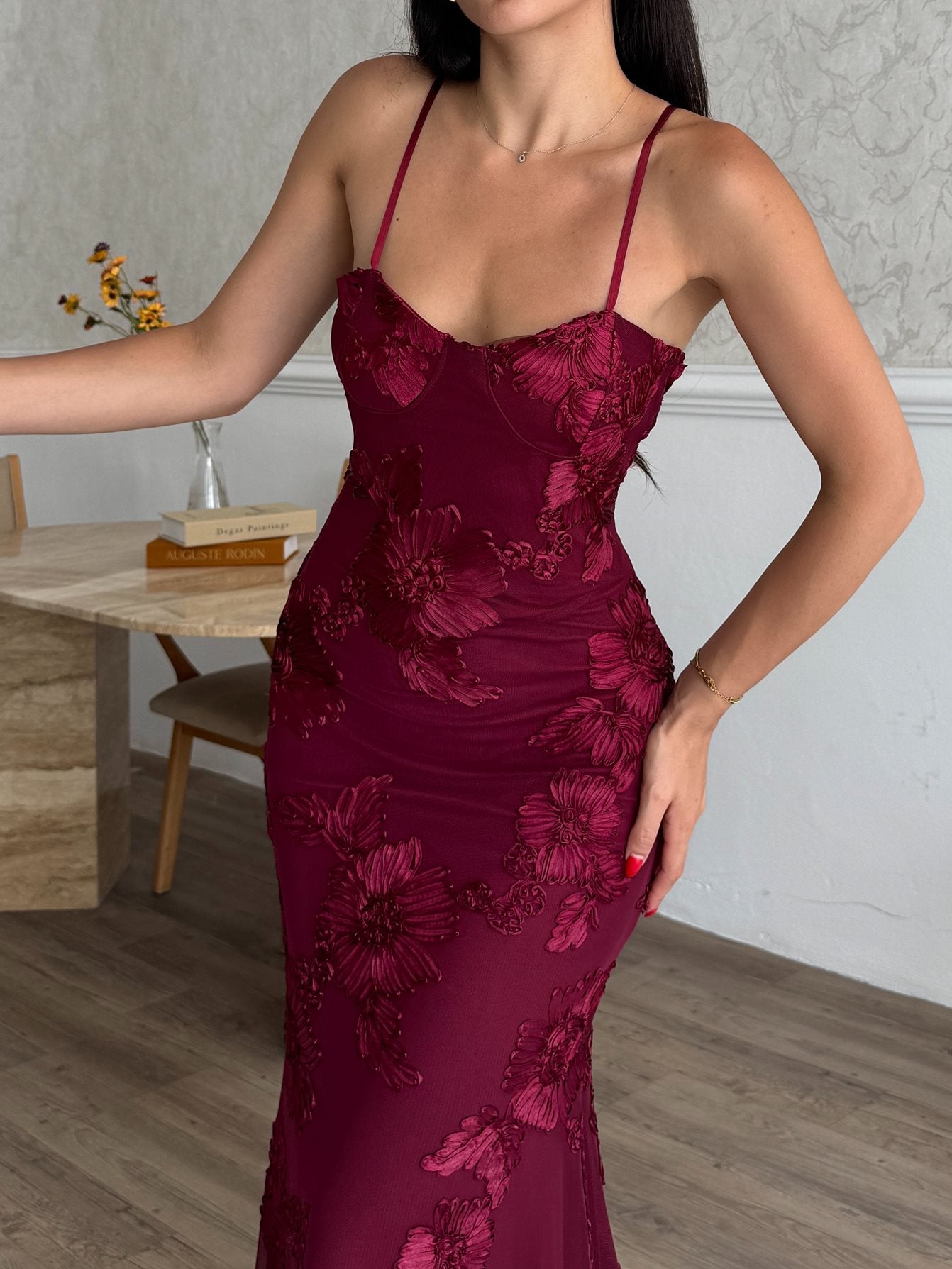 3303 SATEN İNCE ASKILI ELBİSE