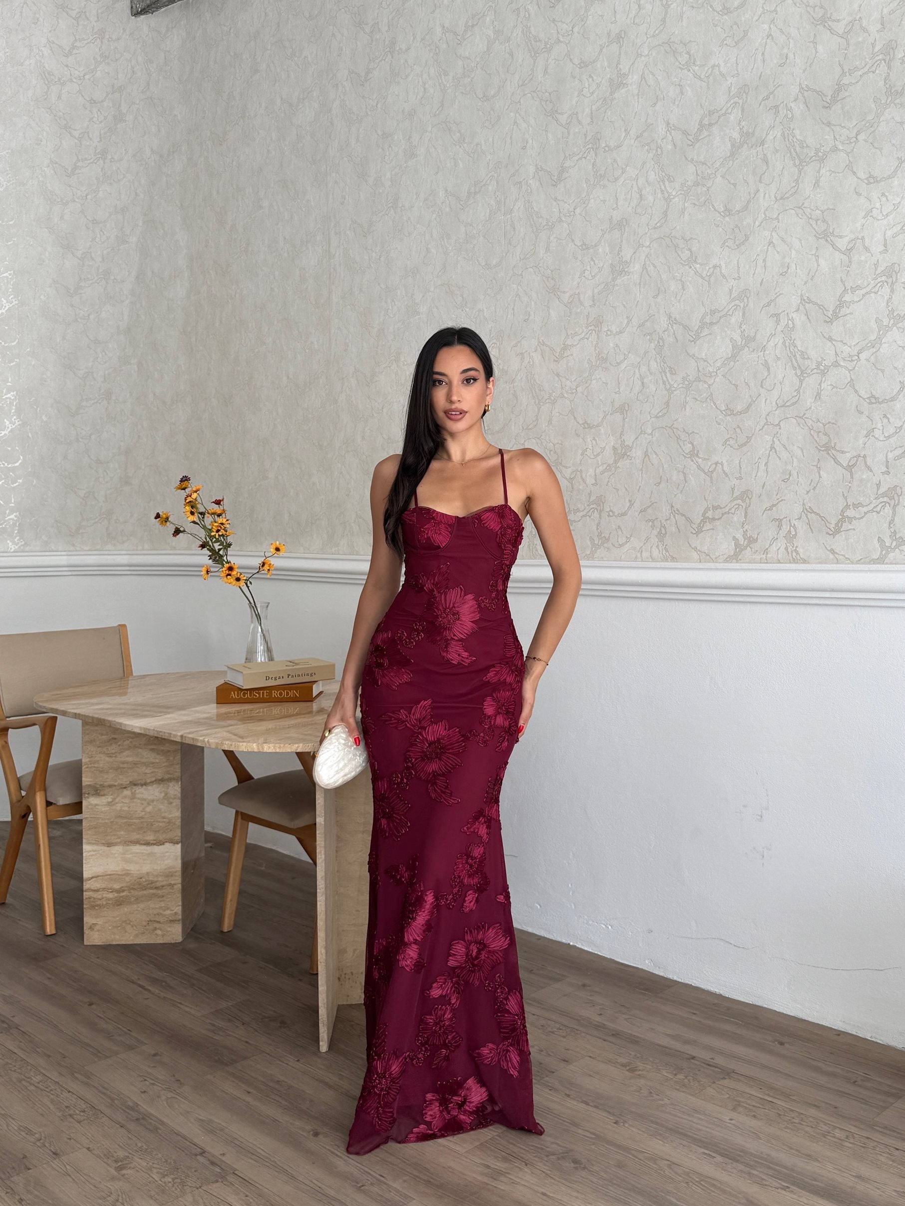 3303 SATEN İNCE ASKILI ELBİSE