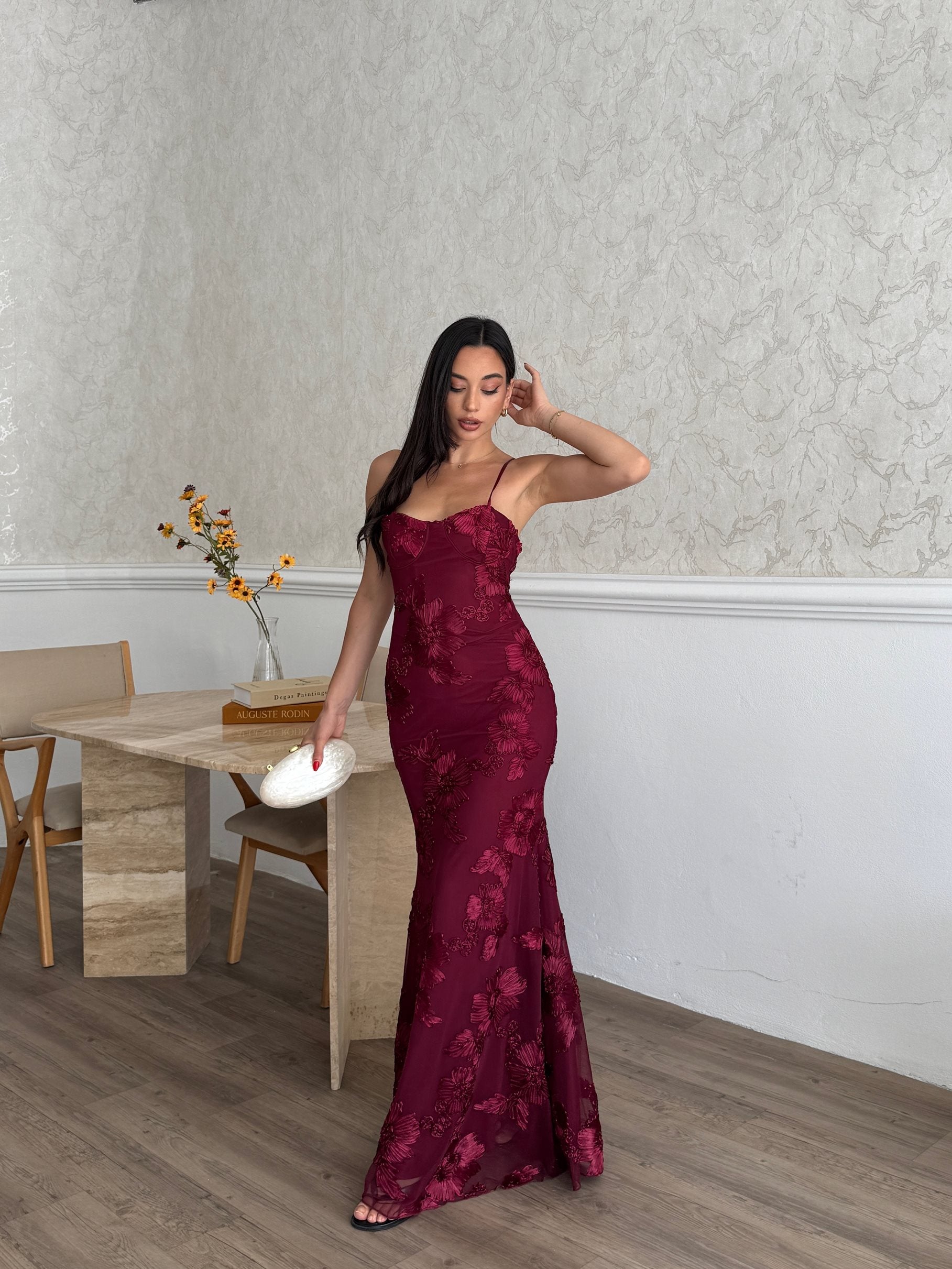 3303 SATEN İNCE ASKILI ELBİSE