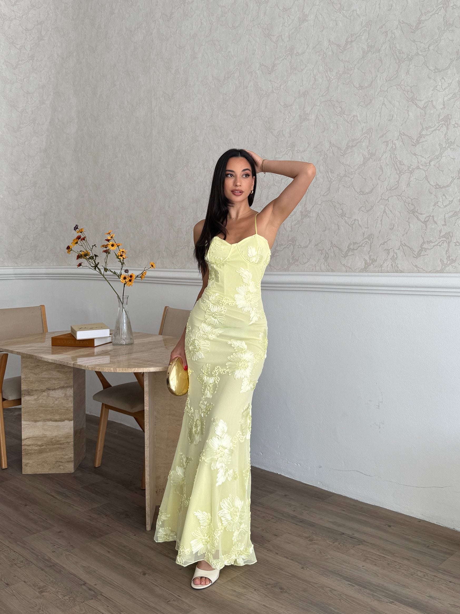 3303 SATEN İNCE ASKILI ELBİSE