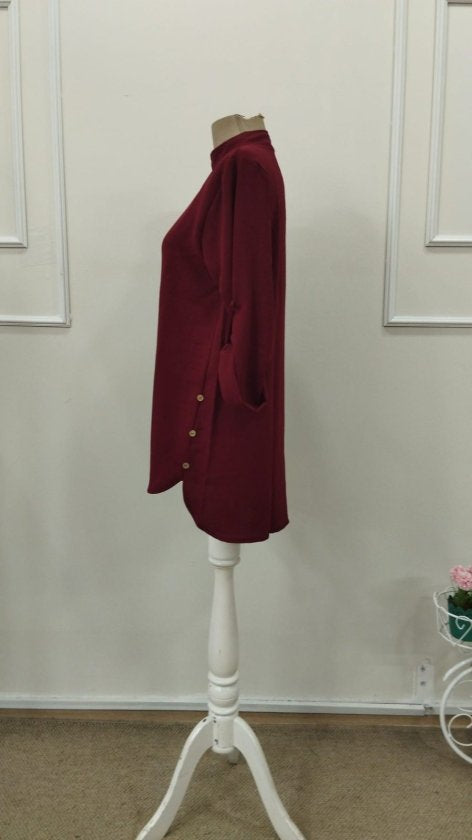 Women's Aerobin Blouse with Truvakar Sleeves, Mandarin Collar, and Side Button Detail, 33035