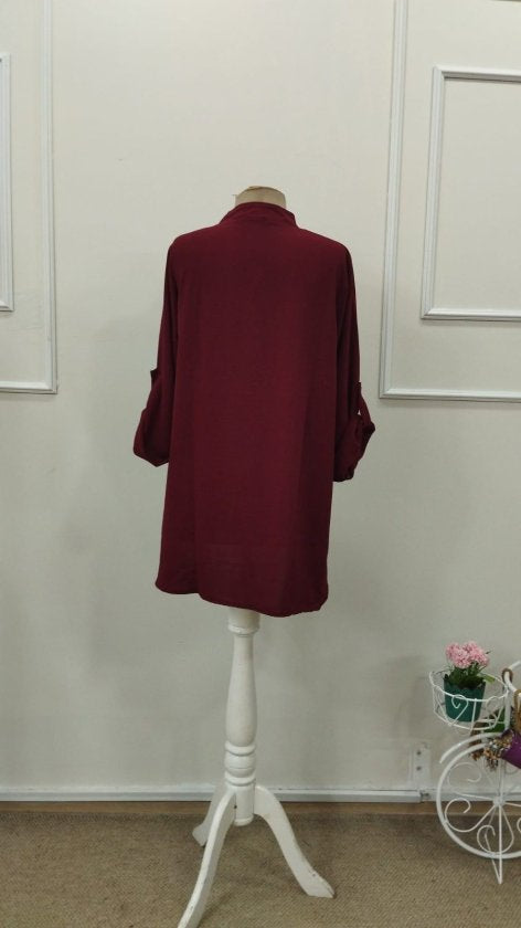 Women's Aerobin Blouse with Truvakar Sleeves, Mandarin Collar, and Side Button Detail, 33035