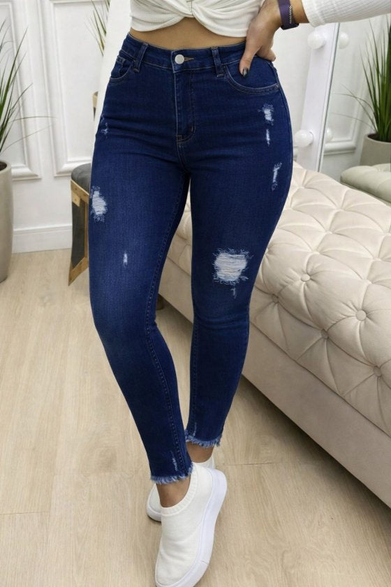 Women's High Waist Ripped Pattern Skinny Jeans, 33118