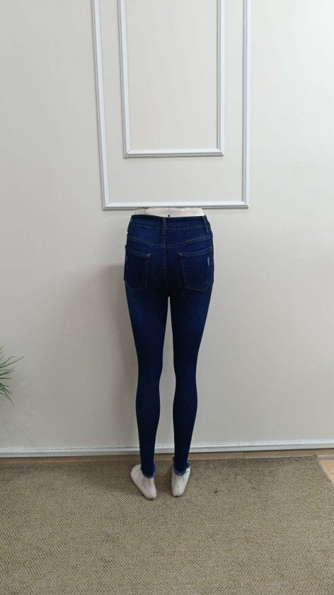 Kadın Yüksek Bel Yırtık Desenli Skınny Kot Pantolon , 33118