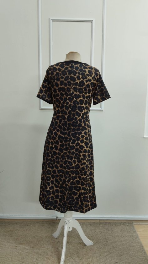 Kadın Kısa Kollu V Yakalı Leopar Desenli Kısa Süprem Elbise , 33177