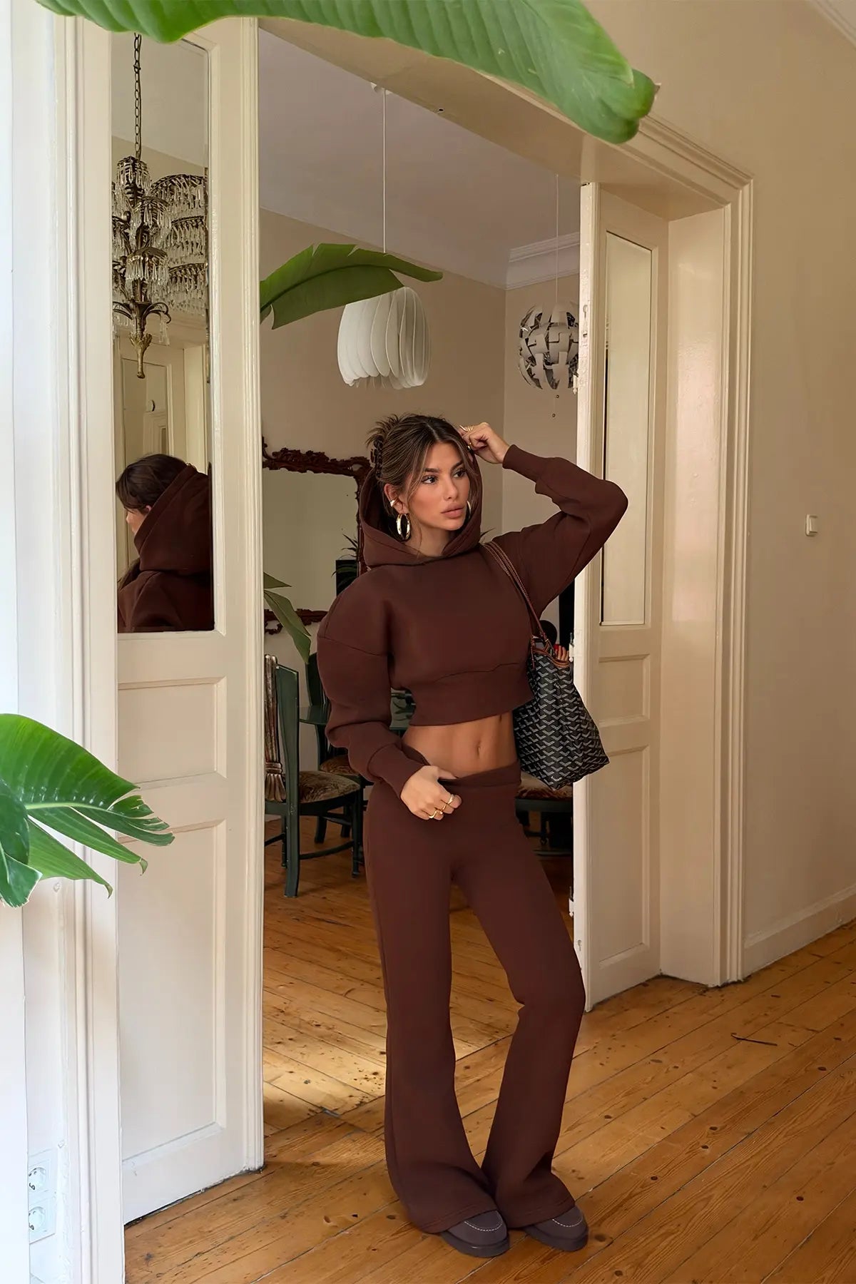 Kahverengi Basic Pantolonlu Takım