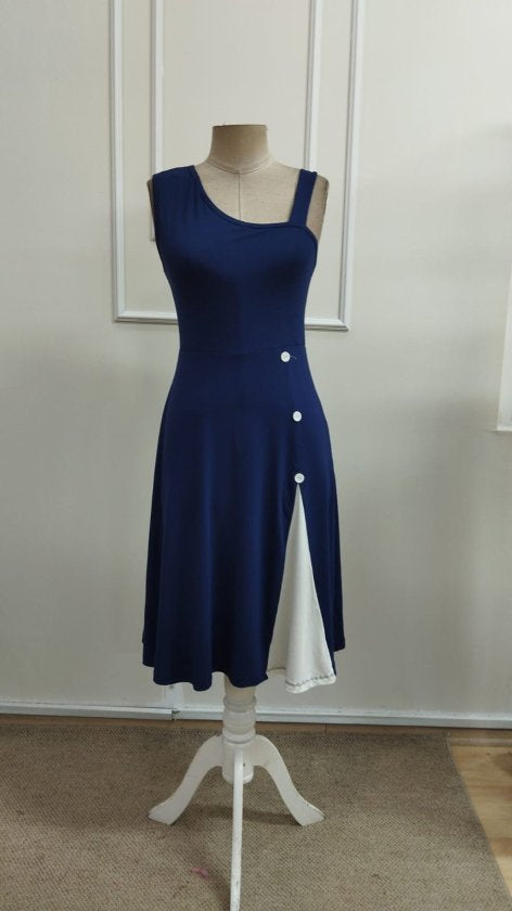 Women's One-Shoulder Strappy Sleeveless Side Button Detail Viscose Dress, 33244