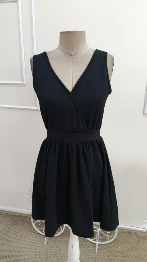 Women's Strappy Wrap Neck Short Crepe Dress with Bow Detail on Back, 33490