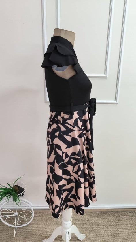 Kadın Kısa Kollu Kolu Fırfır Detay Mini Kuşaklı Kloş Krep Elbise, 33460