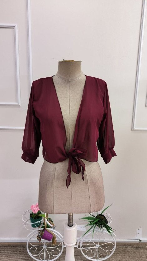 Kadın Fakir Kollu önden Bağlamalı Kısa şifon Bolero Ceket, 35875
