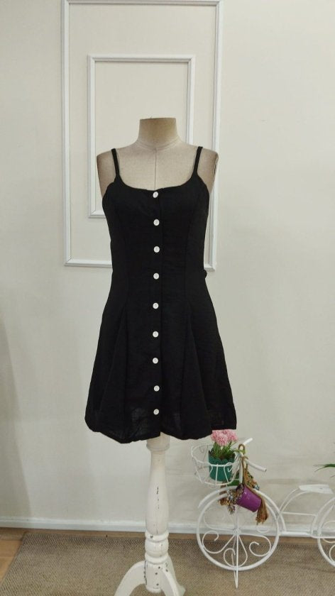 Women's Spaghetti Strap Button-Front Tie-Waist Mini Dress, 33519