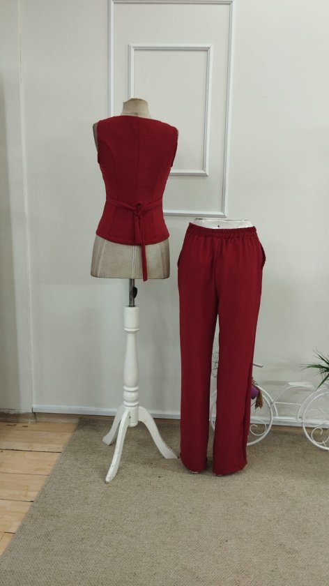 Kadın Askılı önden Düğmeli Bluz Ve Pantolon Keten Ikili Takım, 33553