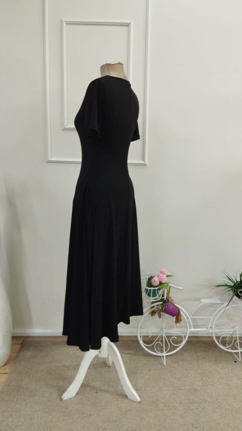 Women's Short Sleeve V-Neck Pocketed Midi Viscose Dress, 33884