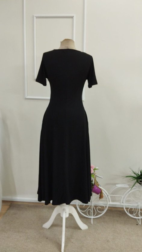 Women's Short Sleeve V-Neck Pocketed Midi Viscose Dress, 33884