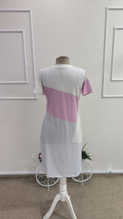 Women's Short Sleeve Collared Zippered Patterned Short Supreme Dress, 33889