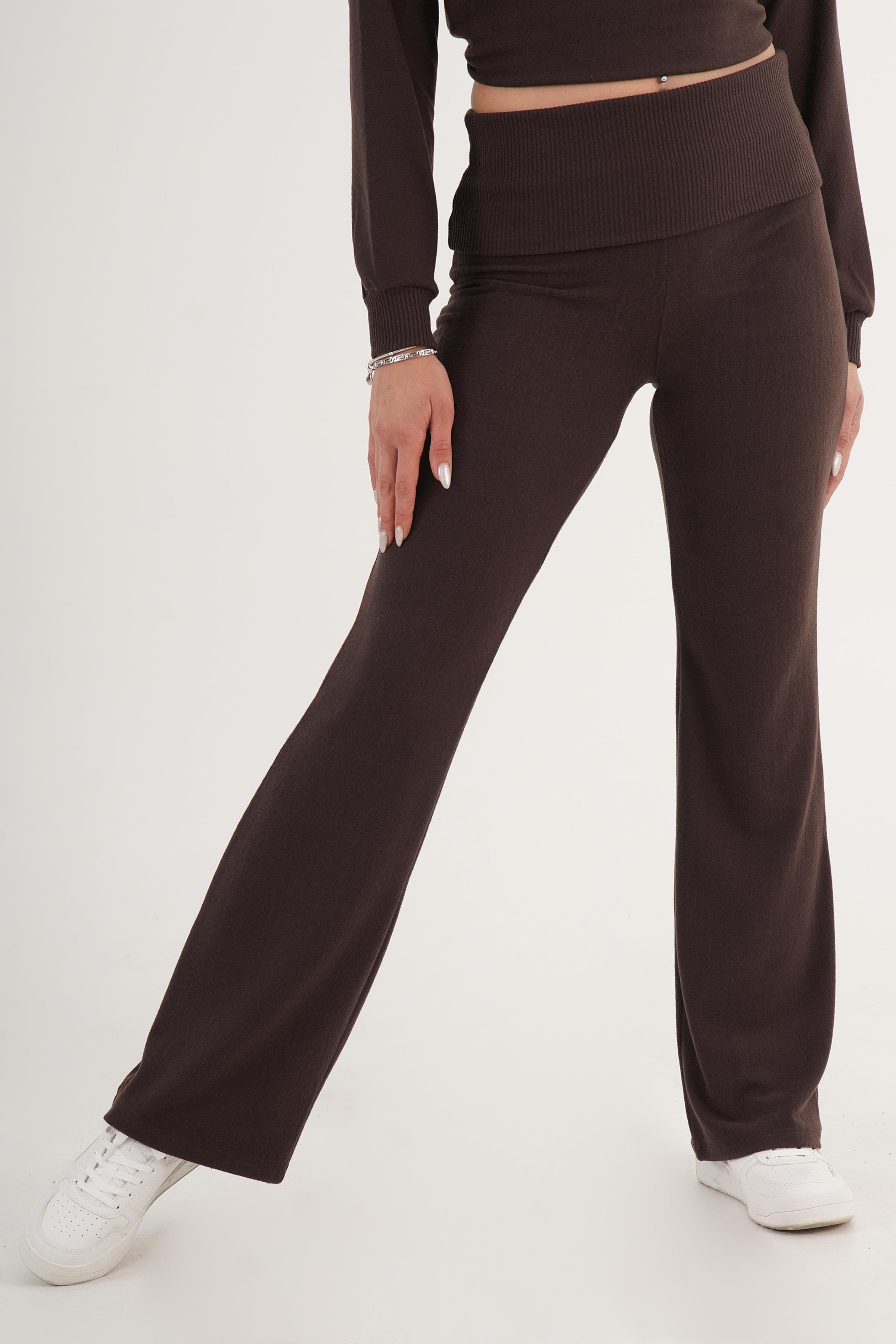 Beli Ribana Detaylı Kahve Toptan Pantolon