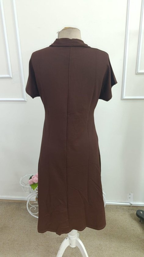 Women's Short Sleeve Collared and Hemmed Zippered Midi Viscose Two-Ply Dress, 33964