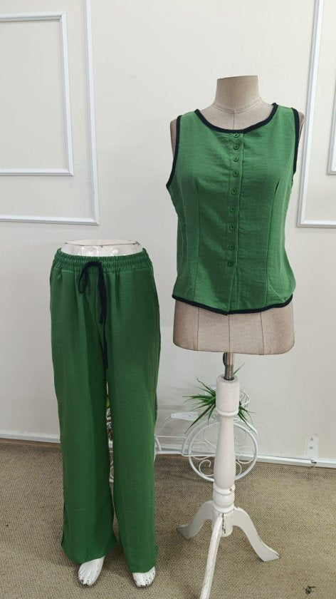 Kadın Kolsuz önü Düğmeli Yelek Ve Pantolon Ikili Takım , 37981