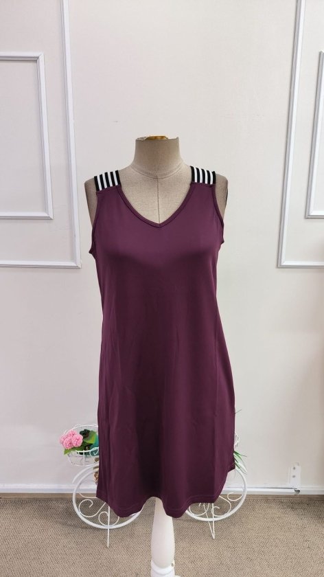 Women's Strappy V-Neck Striped Detail Short Modal Dress, 34180