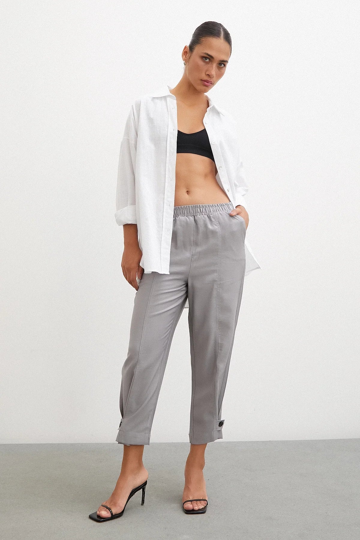 Lastikli Salaş Pantolon - Gri