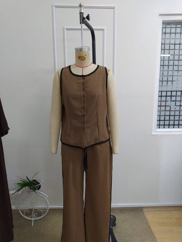 Kadın Kolsuz önü Düğmeli Yelek Ve Pantolon Ikili Takım , 37980