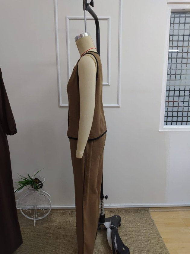 Kadın Kolsuz önü Düğmeli Yelek Ve Pantolon Ikili Takım , 37980