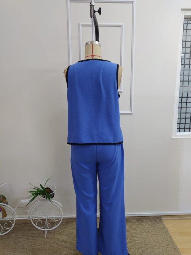 Kadın Kolsuz önü Düğmeli Yelek Ve Pantolon Ikili Takım , 37979