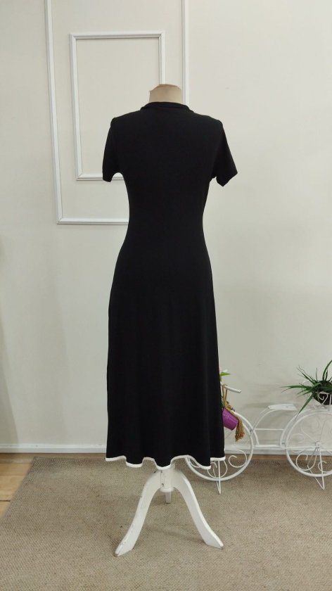 Women's Short-Sleeve Open-Neck Front-Zip Flared Midi Viscose Dress, 34203