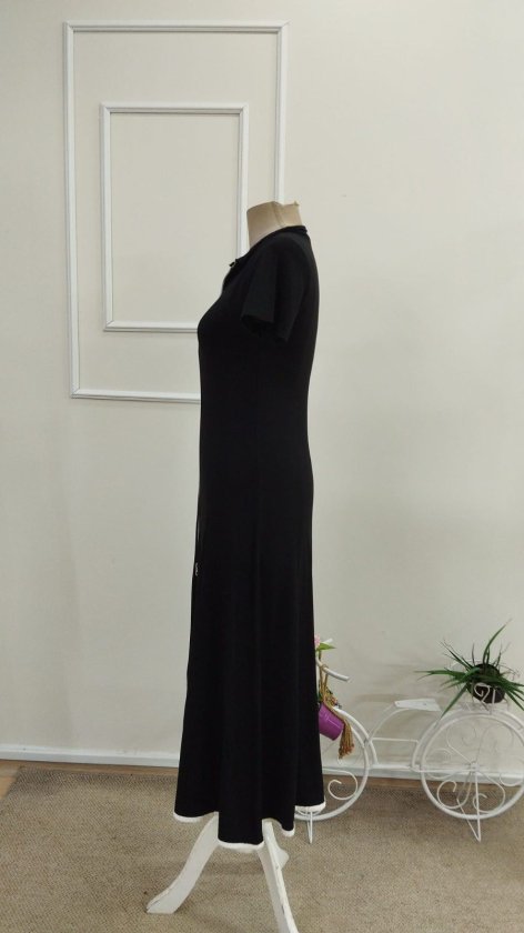 Women's Short-Sleeve Open-Neck Front-Zip Flared Midi Viscose Dress, 34203