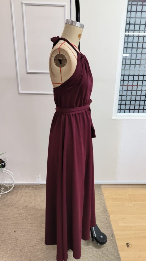 Women's Off-the-Shoulder Tie-Back Slit Detail Long Iridescent Crepe Dress, 34238