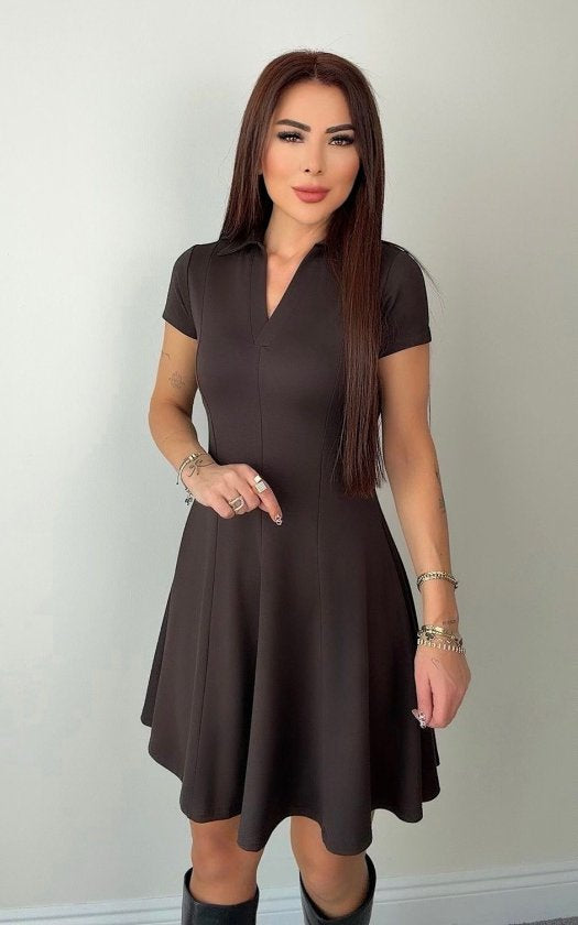 Kadın Kısa Kollu V Yakalı Kısa Modal Elbise, 37684