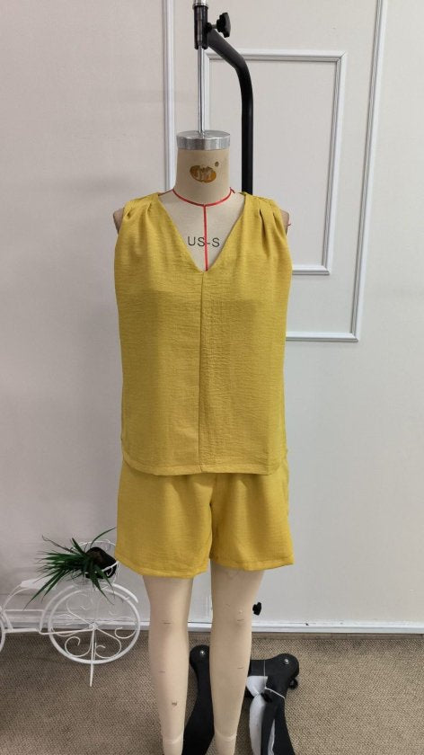 Kadın Kısa Kollu V Yakalı Bluz Ve Kısa Short Ikili Takım, 37364