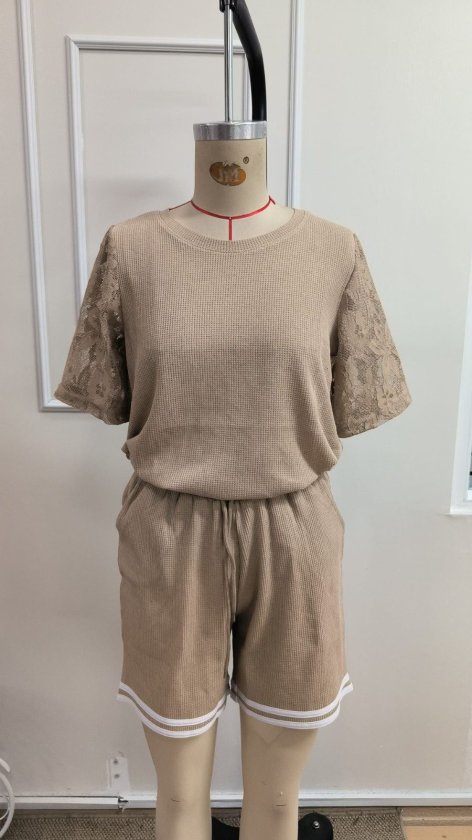 Kadın Kısa Kollu Bisiklet Yakalı Waffle Bluz Ve Short Ikili Takım, 34608