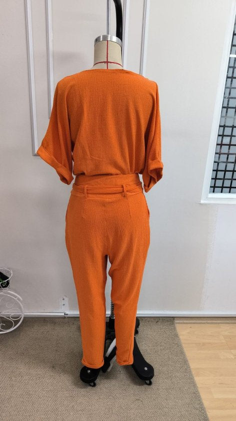 Kadın Kısa Kollu Yakalı önden Düğmeli Bürümcük Bluz Ve Pantolon Ikili Takım, 37953