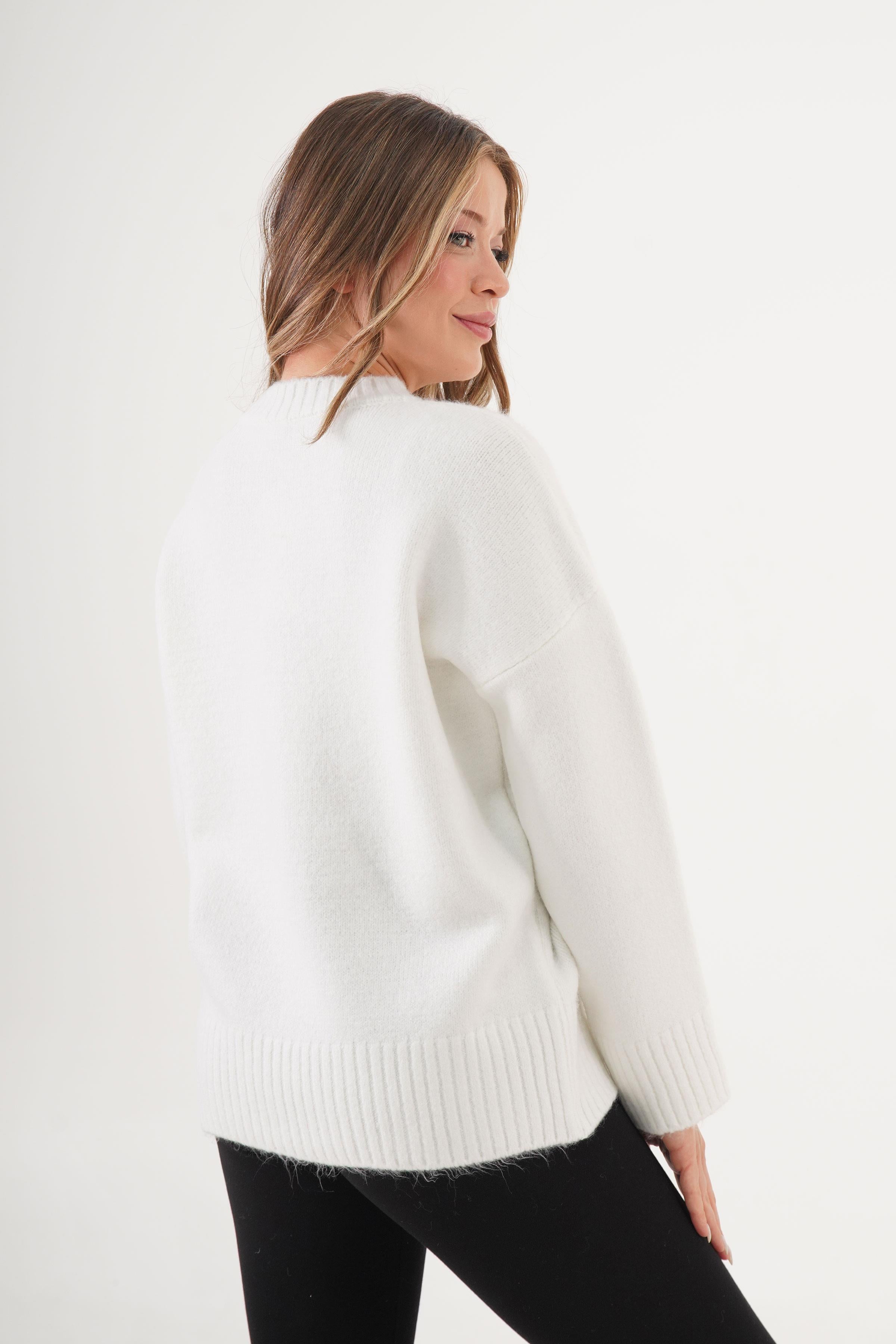 Ribana Detaylı Basic Toptan Ekru Kazak