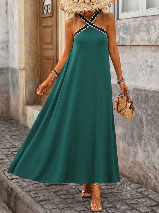 Kadın önden çapraz Lastik Detaylı Omuzlardan Açık Uzun Janjan Krep Elbise, 35428