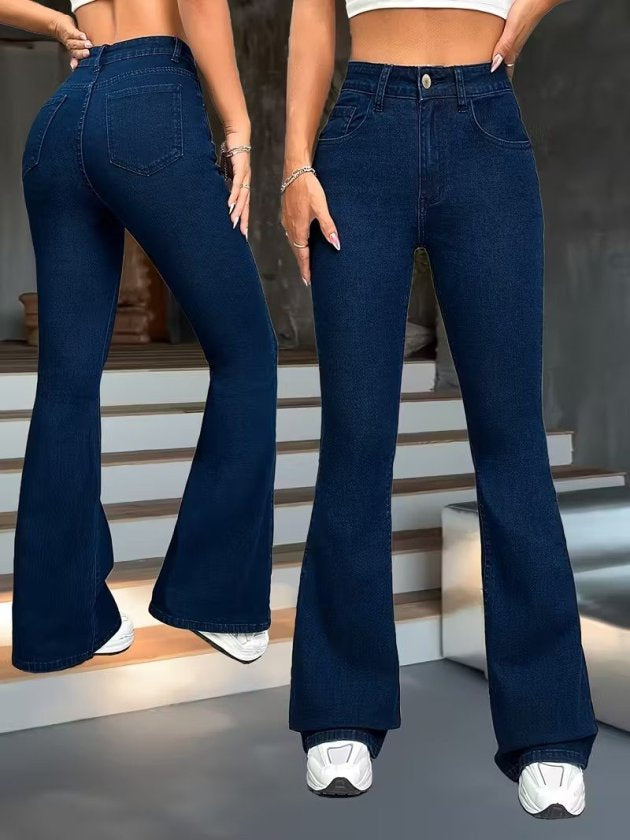 Kadın Yüksek Bel Paçaya Doğru Geniş Kot Pantolon, 37735