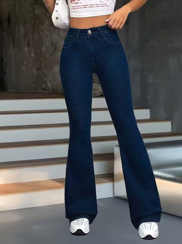 Kadın Yüksek Bel Paçaya Doğru Geniş Kot Pantolon, 37735