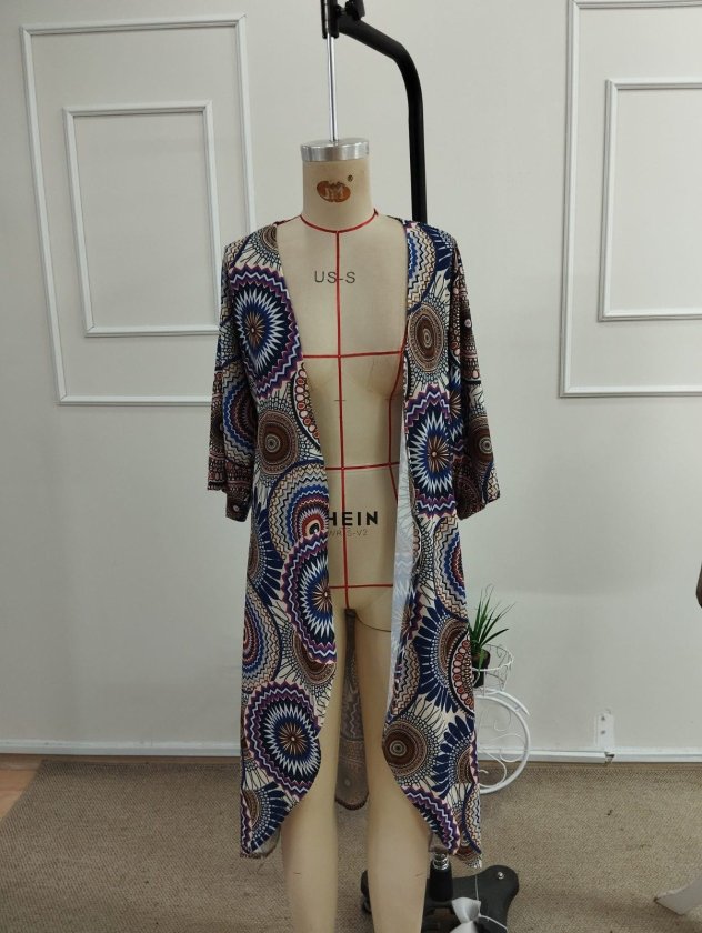 Kadın Kısa Kollu önü Açık Belden Kuşaklı Uzun Kimono, 35445
