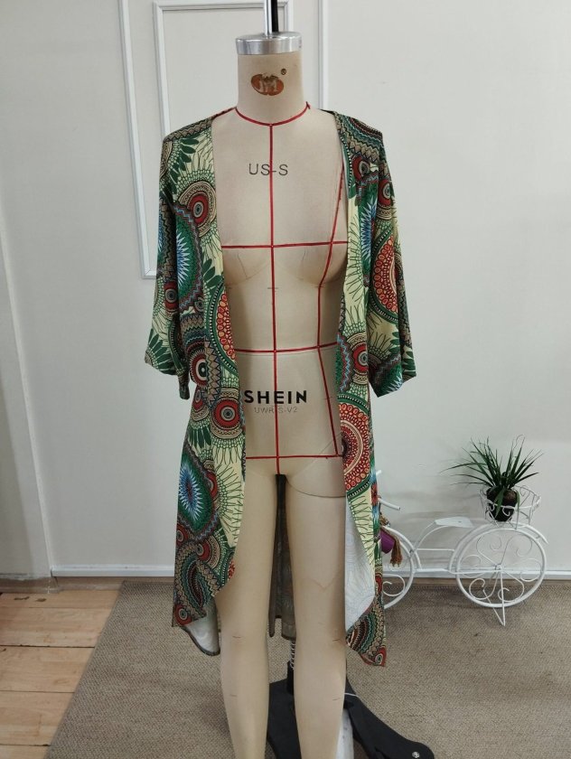 Kadın Kısa Kollu önü Açık Belden Kuşaklı Uzun Kimono, 35446
