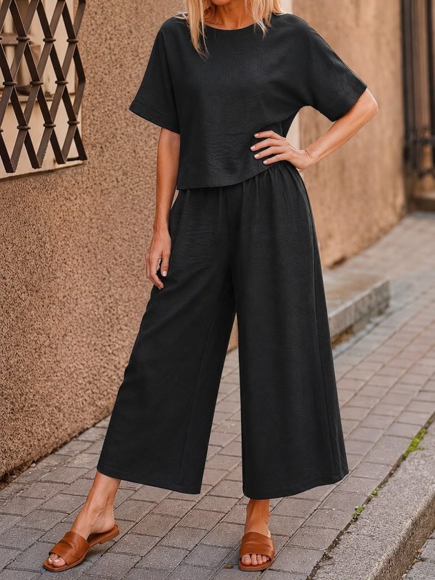 Kadın Kısa Kollu Kayık Yakalı Bluz Ve Pantolon Ikili Takım, 35704