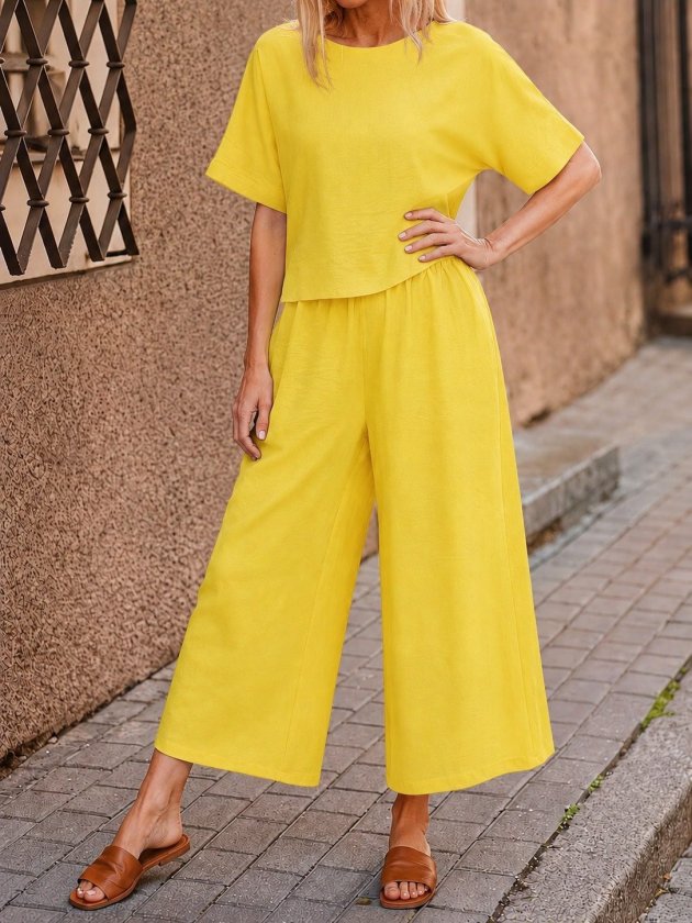 Kadın Kısa Kollu Kayık Yakalı Bluz Ve Pantolon Ikili Takım, 35738