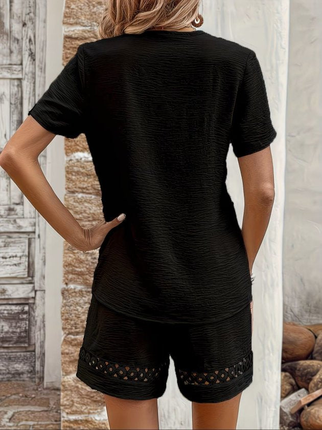 Kadın Kısa Kollu V Yakalı Bluz Ve Short Ikili Takım, 37131