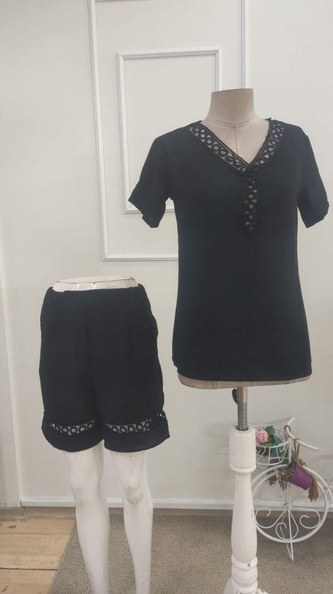 Kadın Kısa Kollu V Yakalı Bluz Ve Short Ikili Takım, 37131