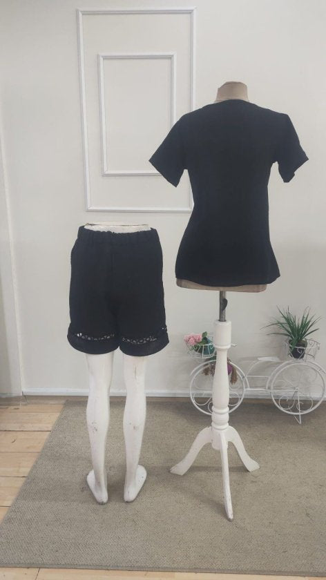 Kadın Kısa Kollu V Yakalı Bluz Ve Short Ikili Takım, 37650